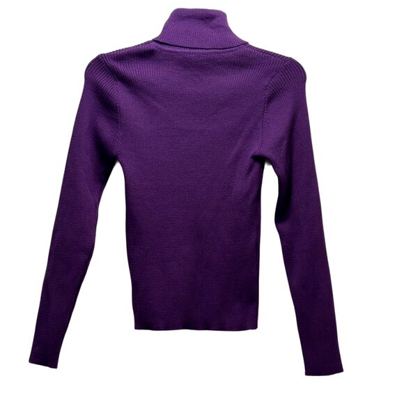Women Purple Ribbed Turtleneck Sweater Size: M - Picture 3 of 5